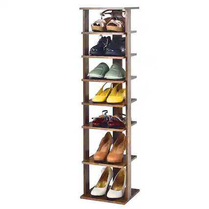 Front. Gymax - Gymax 7-Tier Vertical Shoe Rack Free Standing Storage Shelf Organizer Space Saving - Rustic Brown.