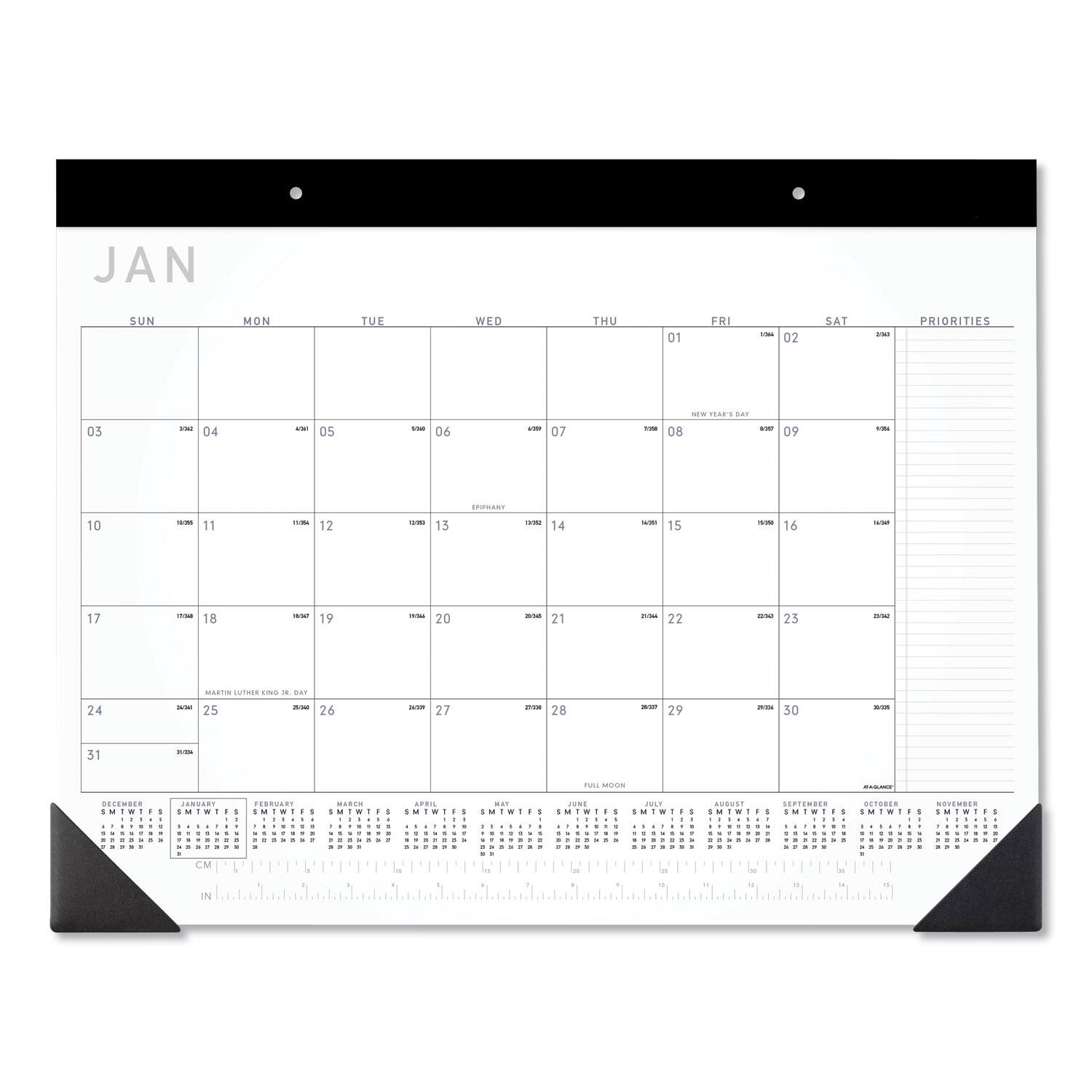 AT-A-GLANCE - Contemporary Monthly Desk Pad 22 x 17 White Sheets Black Binding Corners12 Month Jan to Dec 2026