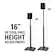 The text on the image states that the speaker stands at 42 inches tall and has 16 inches of tool-free height adjustment.