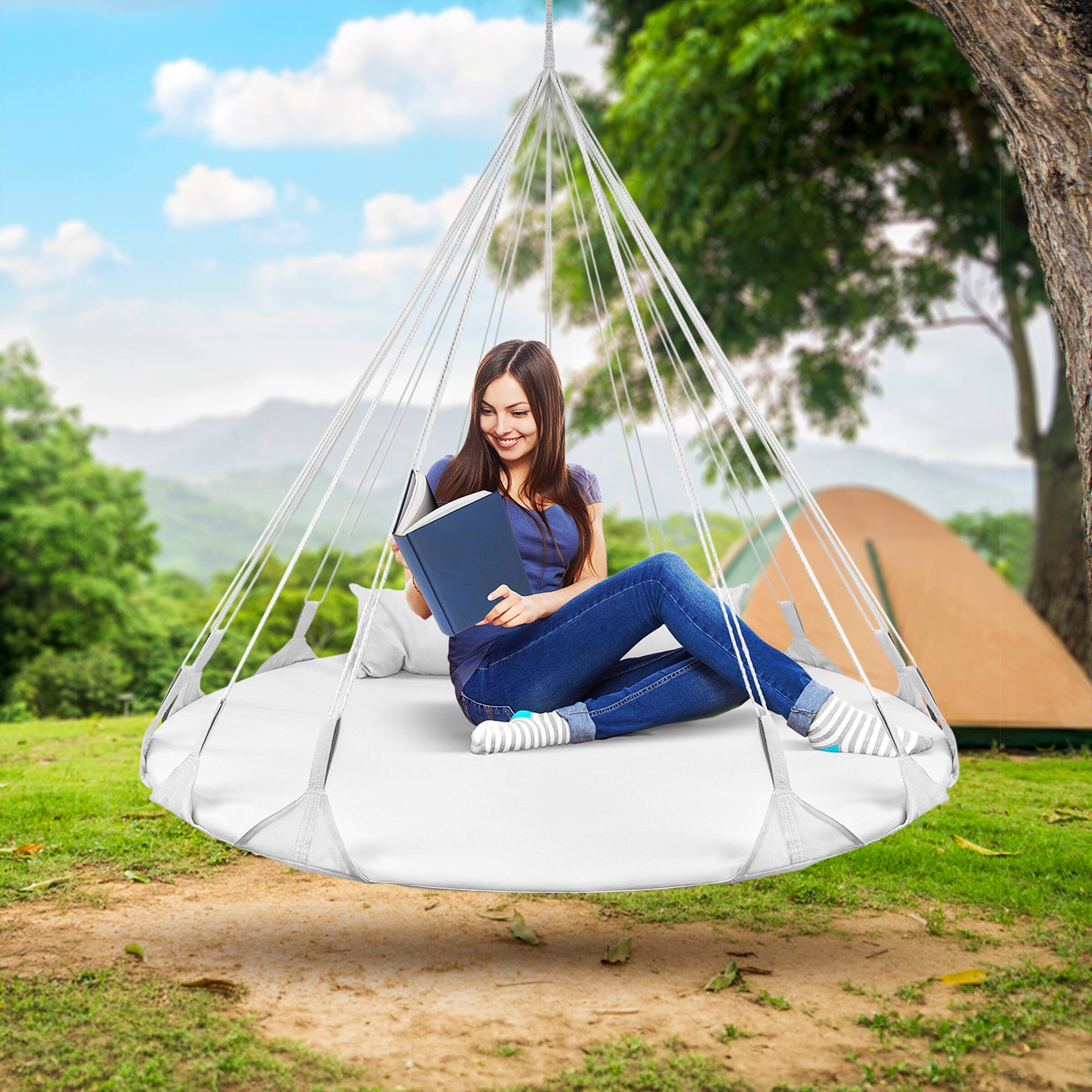 Alt View 3. Sorbus - Sorbus 56" Stylish Hanging Swing Nest,  Premium Cotton Double Hammock Daybed Saucer Style Lounger.