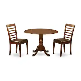 East West Furniture - 3 PC small Kitchen Table and Chairs set-round Kitchen Table and 2 Dining Chairs - Mahogany