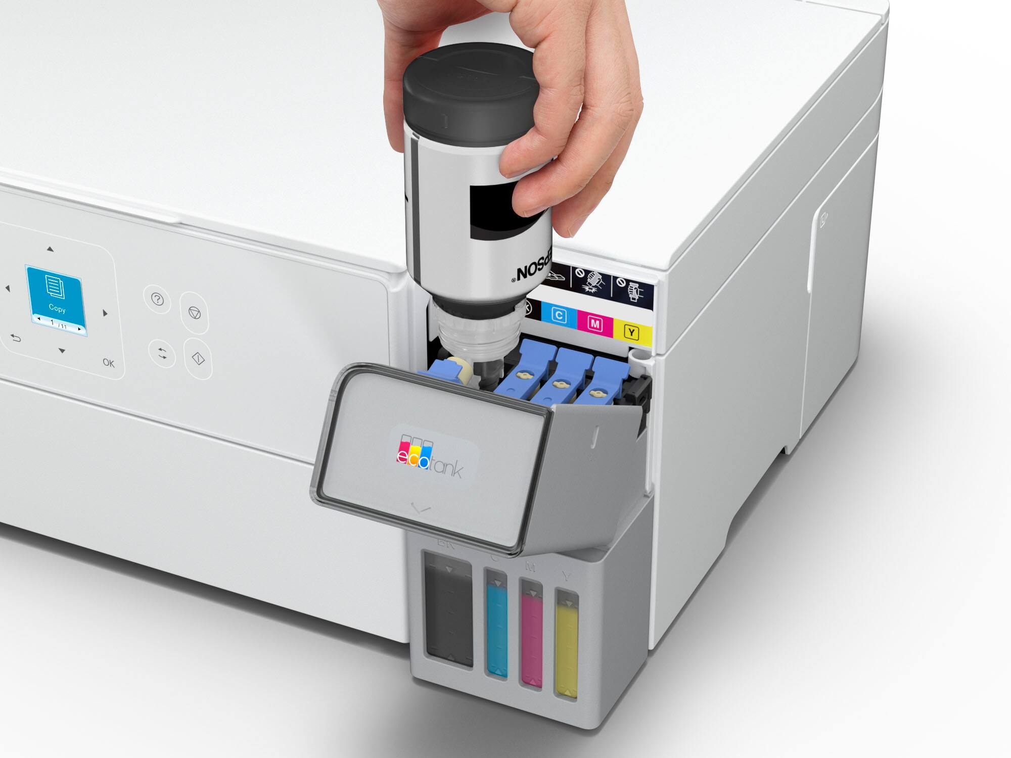 The text on the image reads "COPIER I910. NOS M Y OK ecotank T M Y."