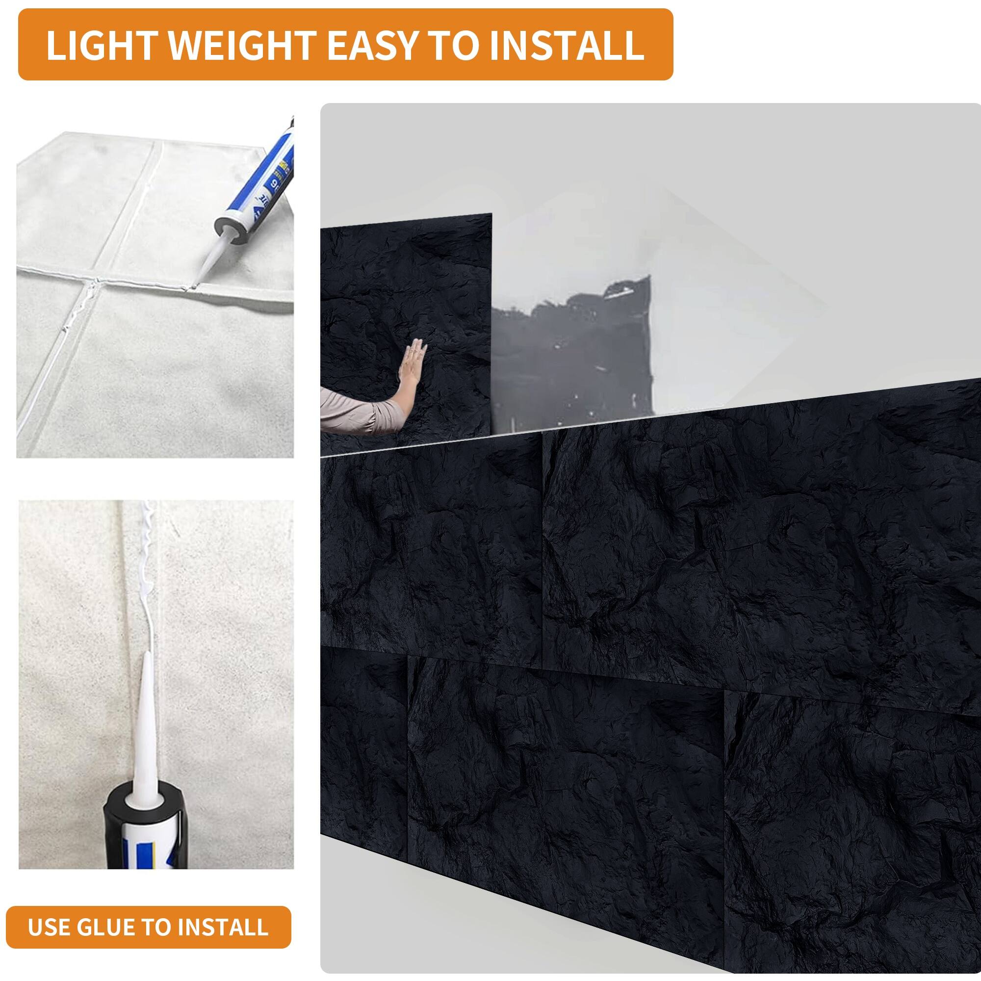 LIGHT WEIGHT EASY TO INSTALL

USE GLUE TO INSTALL