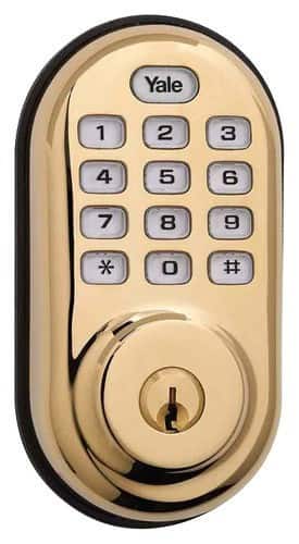 Front. Yale - Push Button Deadbolt - Gold.