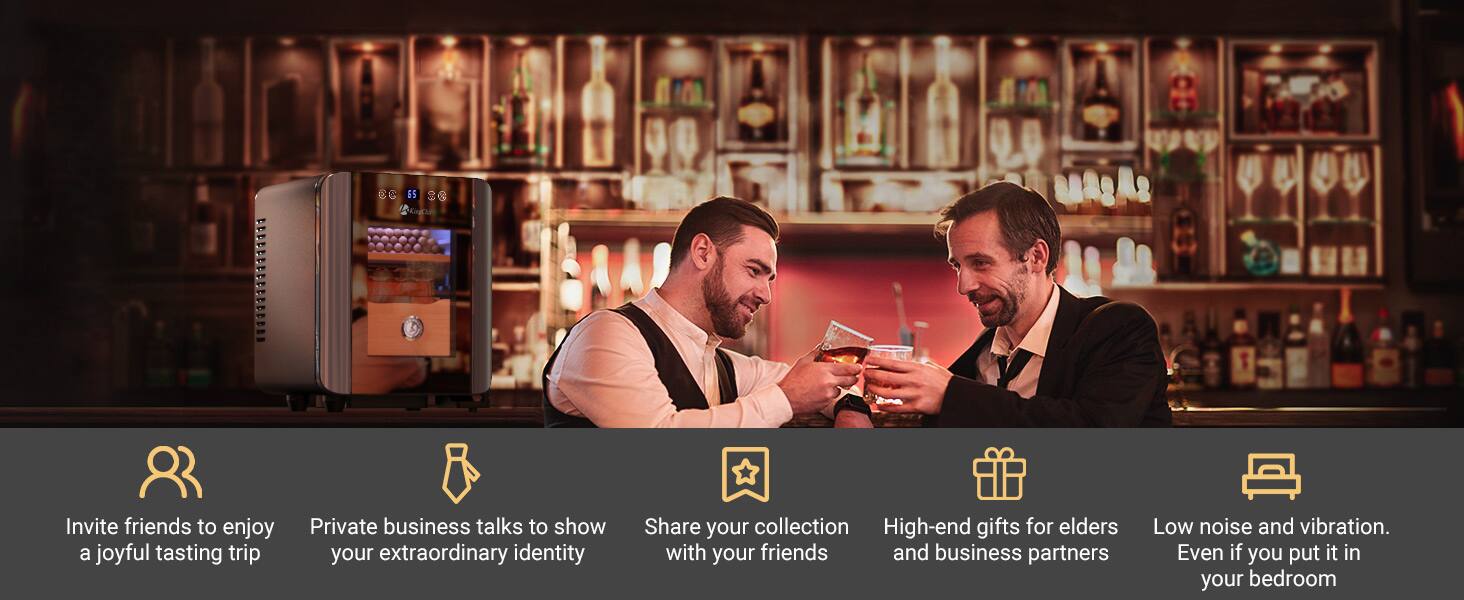 Invite friends to enjoy a joyful tasting trip  
Private business talks to show your extraordinary identity  
Share your collection with your friends and business partners  
High-end gifts for elders  
Low noise and vibration. Even if you put it in your bedroom