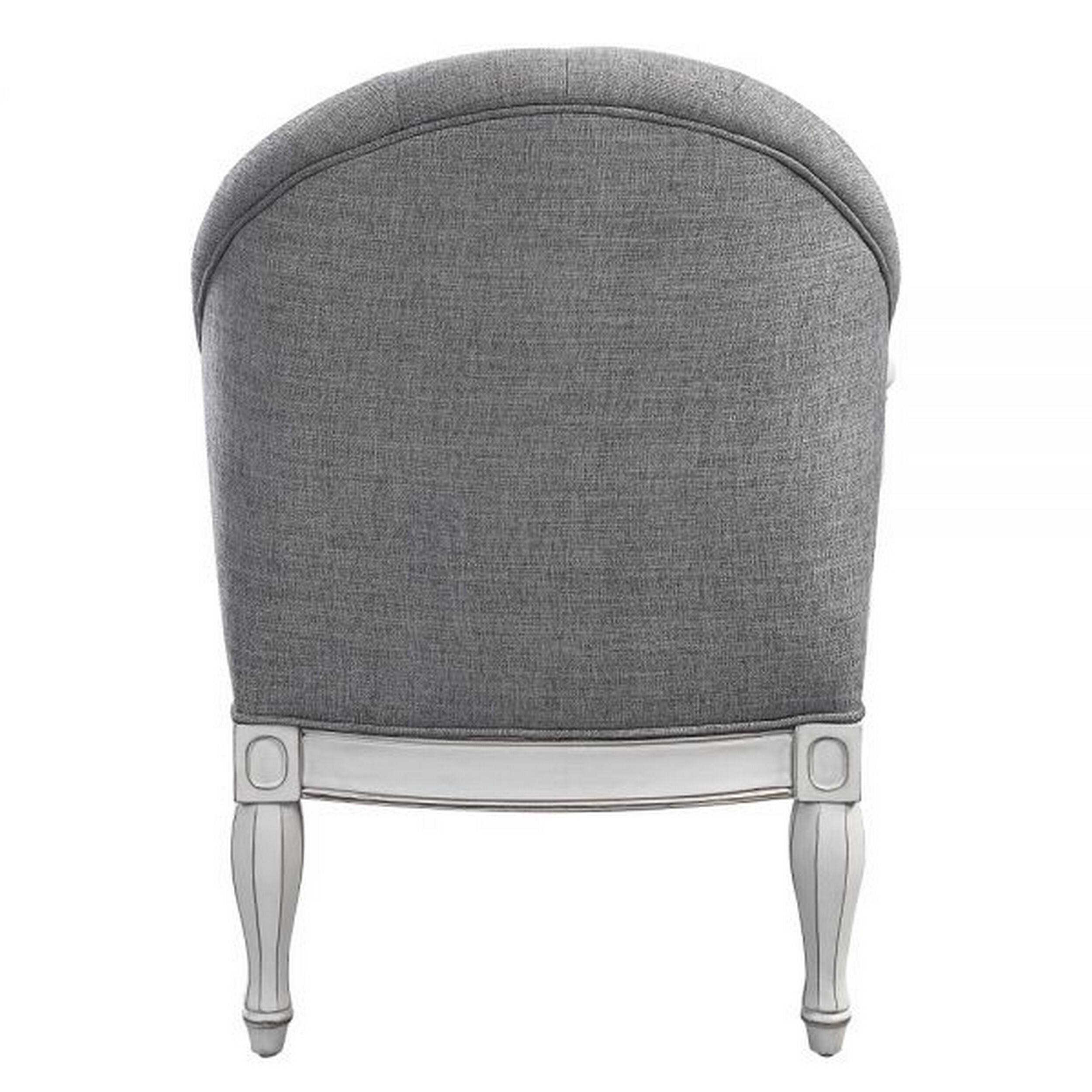 Alt View 3. Manhattan Lane - Fil 32 Inch Armchair, Tufted Backrest, Fabric Upholstery, Poplar Wood - Gray, White.
