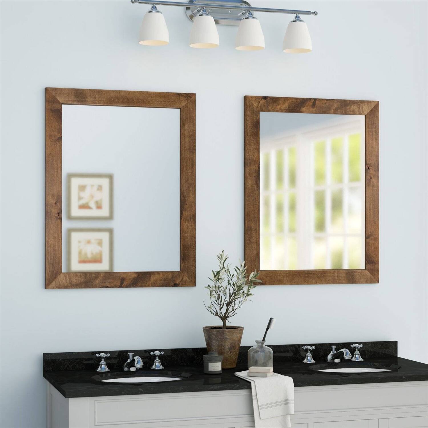 Left. Hivvago - Set of 2 Modern Farmhouse Mirror Set Distressed Brown Wood Frame 31 x 24 inch - brown.