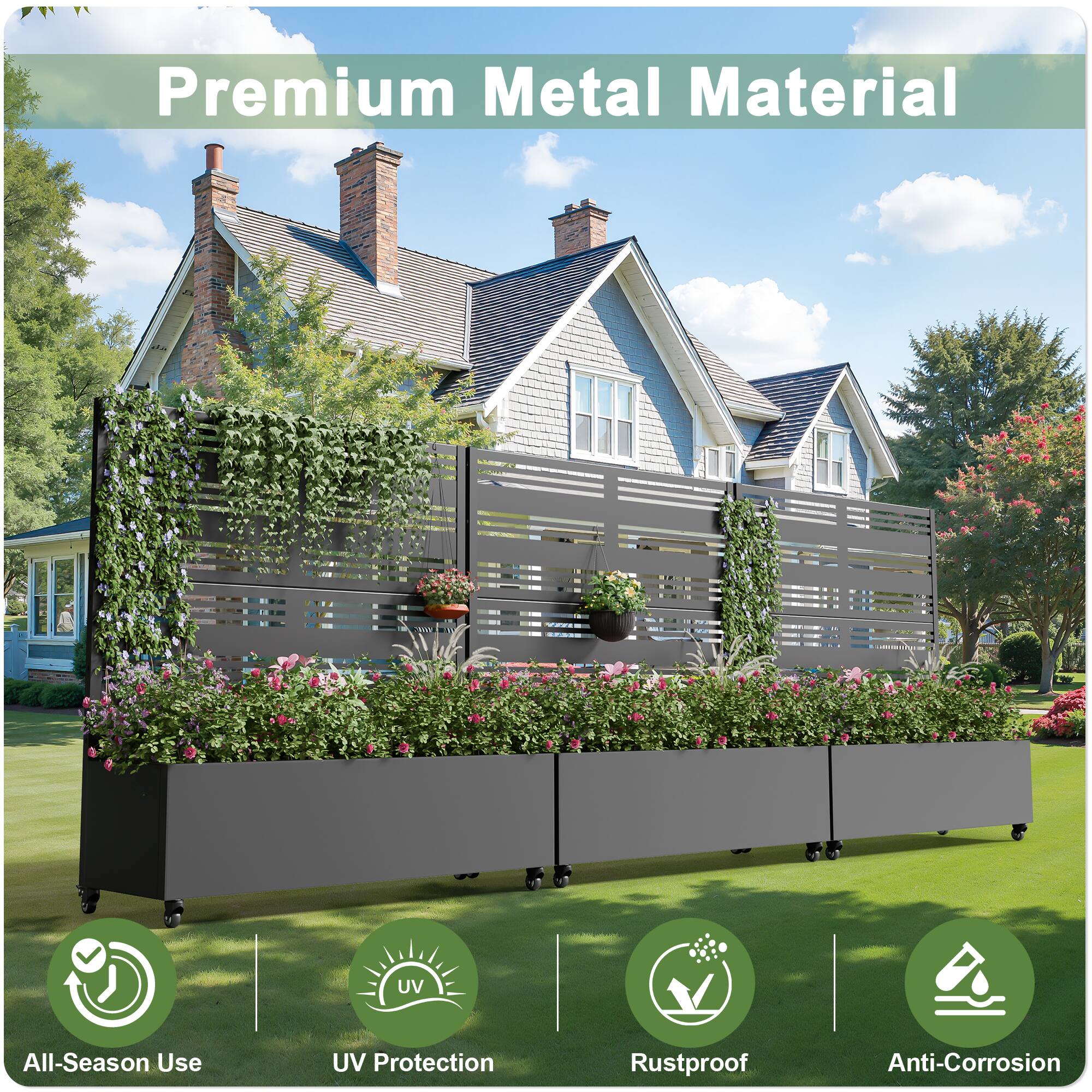 Premium Metal Material

- All-Season Use
- UV Protection
- Rustproof
- Anti-Corrosion