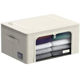Sorbus - 1 Pack Storage Bins with Metal Frame, Foldable Clothes Organizer Bags, Fabric Containers with Window & Handle - Beige