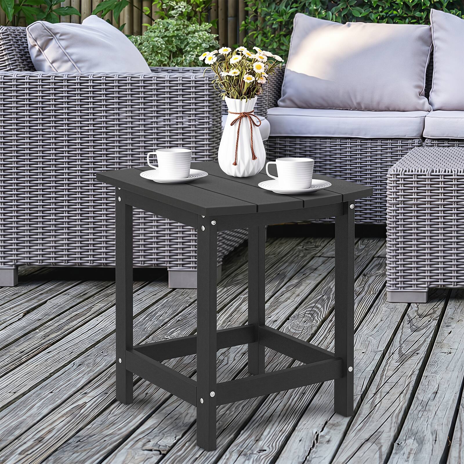 Alt View 3. Gymax - Gymax 18'' Patio Adirondack Side Table Weather Resistant HDPE for Garden Black - Black.