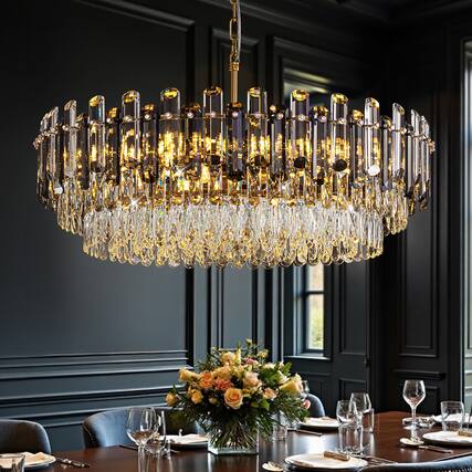 Front. Siljoy - 31.5" 20-Light Gold Brass Crystal Chandelier, Modern Luxury Light for Dining Room Living Room Bedroom Foyer - Gold Brass.
