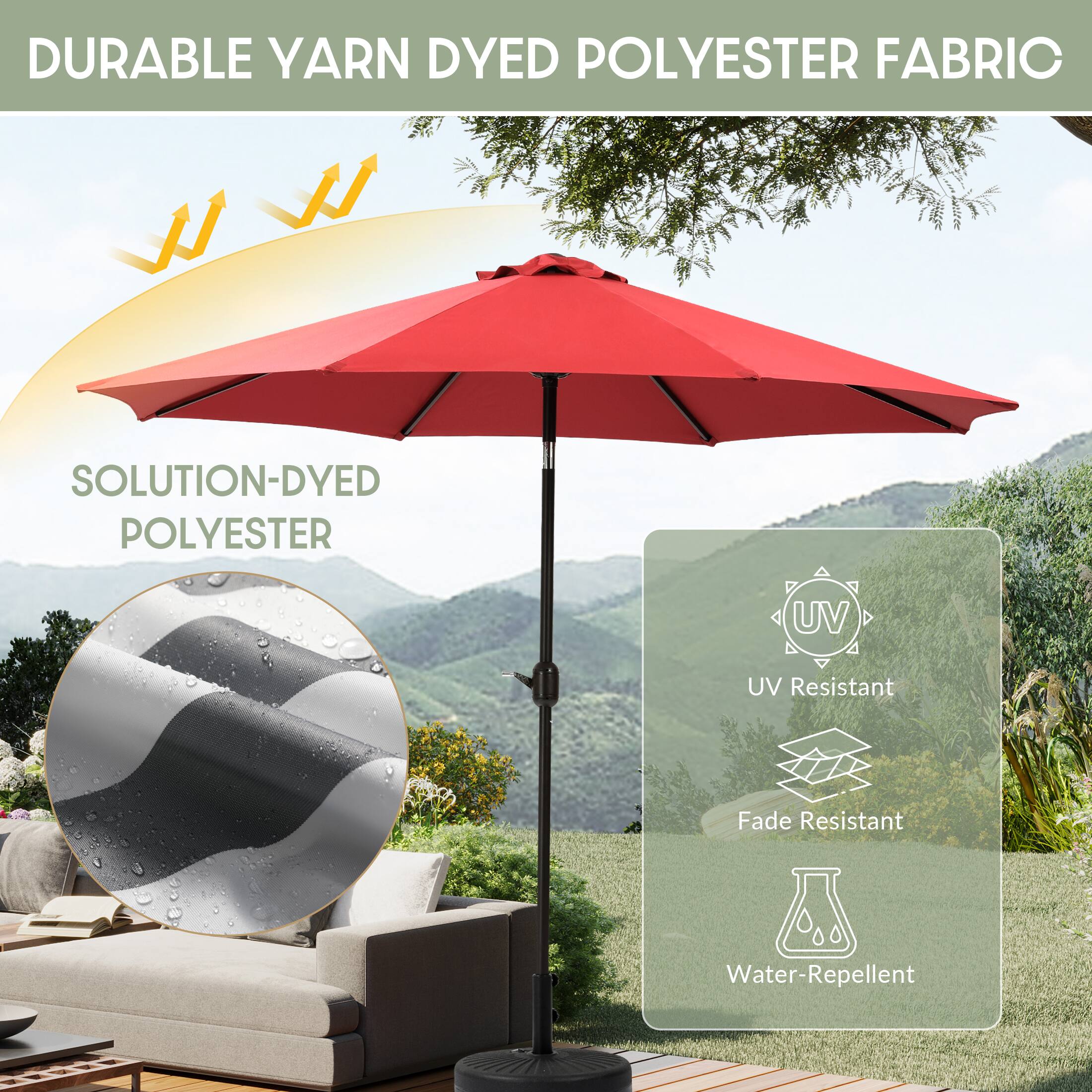 DURABLE YARN DYED POLYESTER FABRIC  
SOLUTION-DYED POLYESTER  
UV Resistant  
Fade Resistant  
Water-Repellent