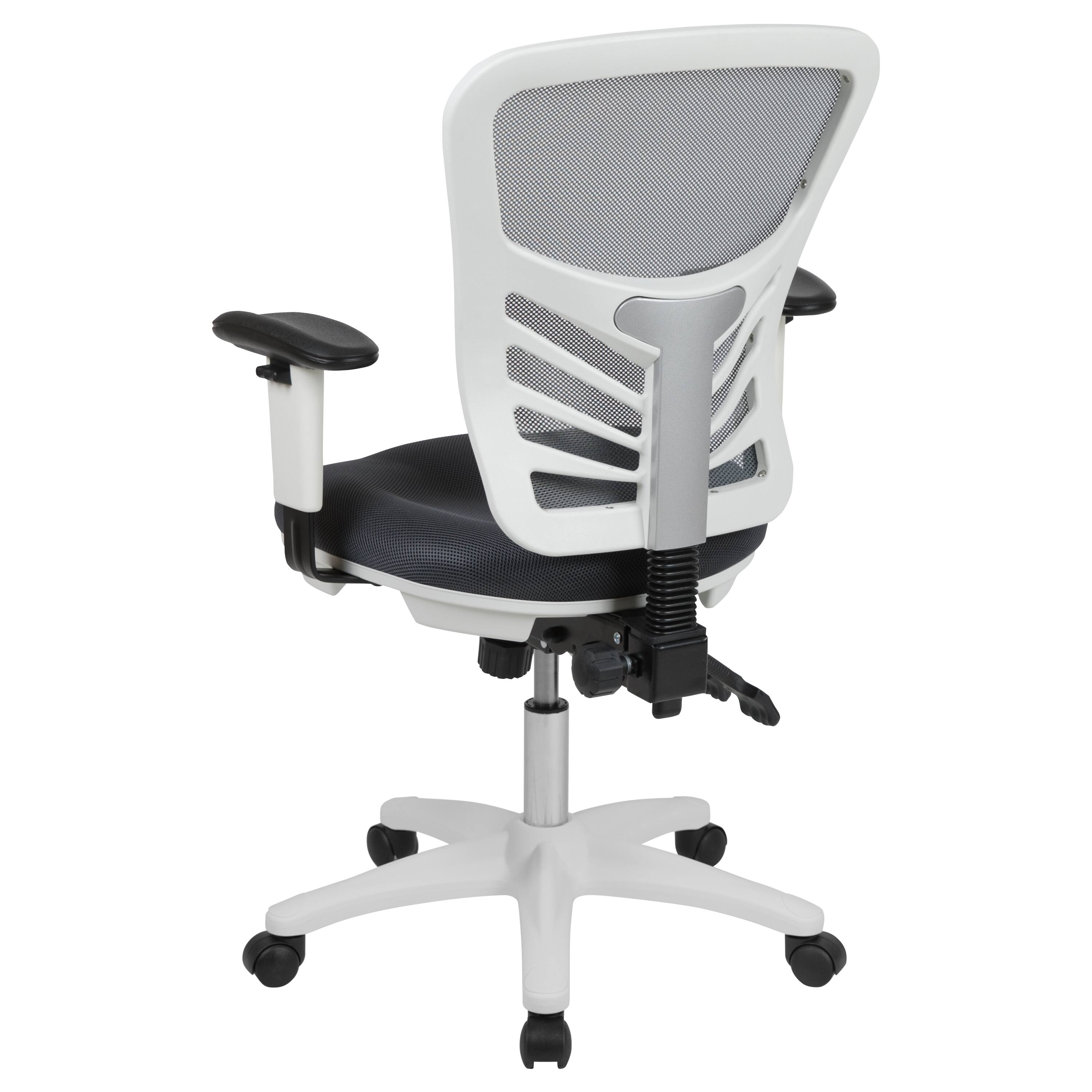 Alt View 5. Emma + Oliver - Mid-Back Mesh Triple Paddle Swivel Ergonomic Office Chair with Adjustable Arms - Dark Gray Mesh/White Frame.
