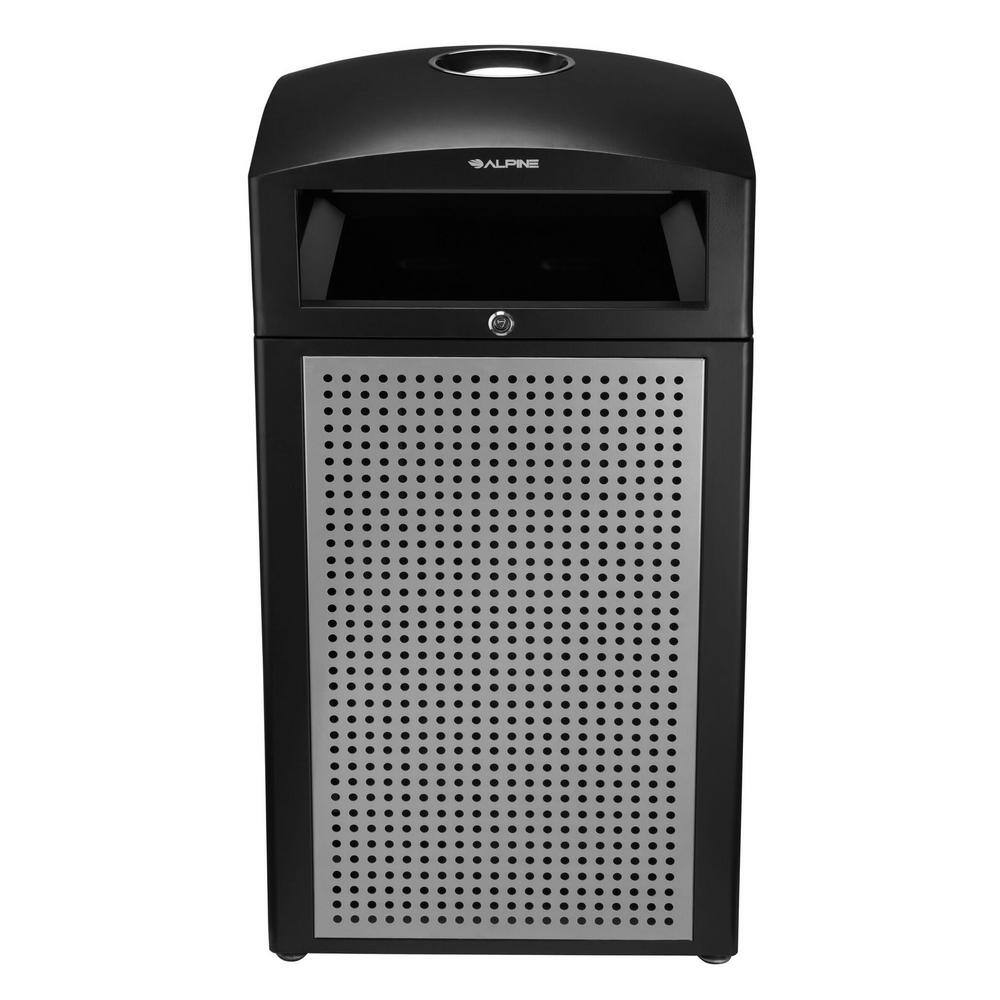Alpine Industries - 40 Gallon Steel Outdoor Trash Can with Insert Liner and Dome Lid with Ashtray Urn - Silver