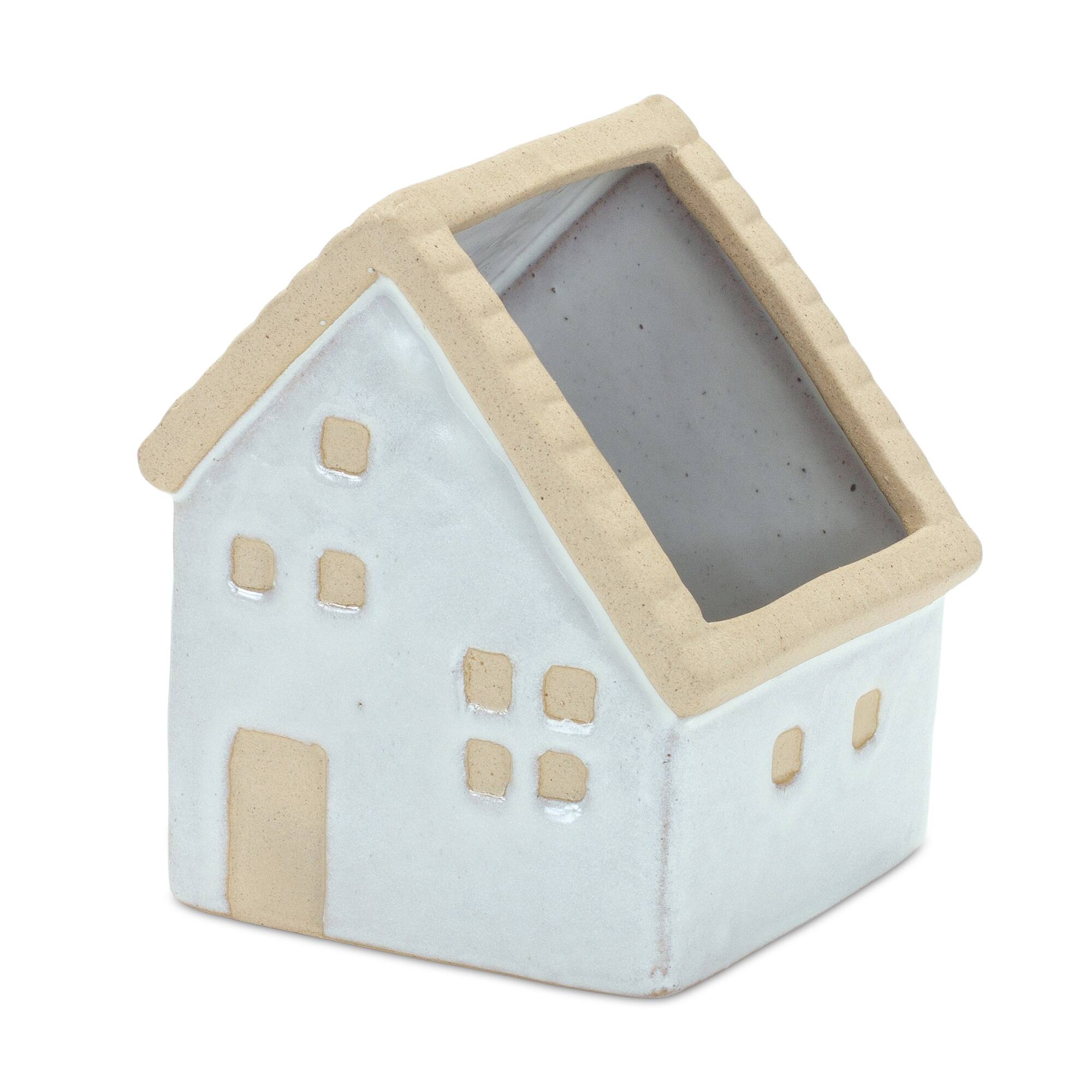 Alt View 2. BreeBe - Neutral Porcelain House Planter (Set of 3) - White, Brown.