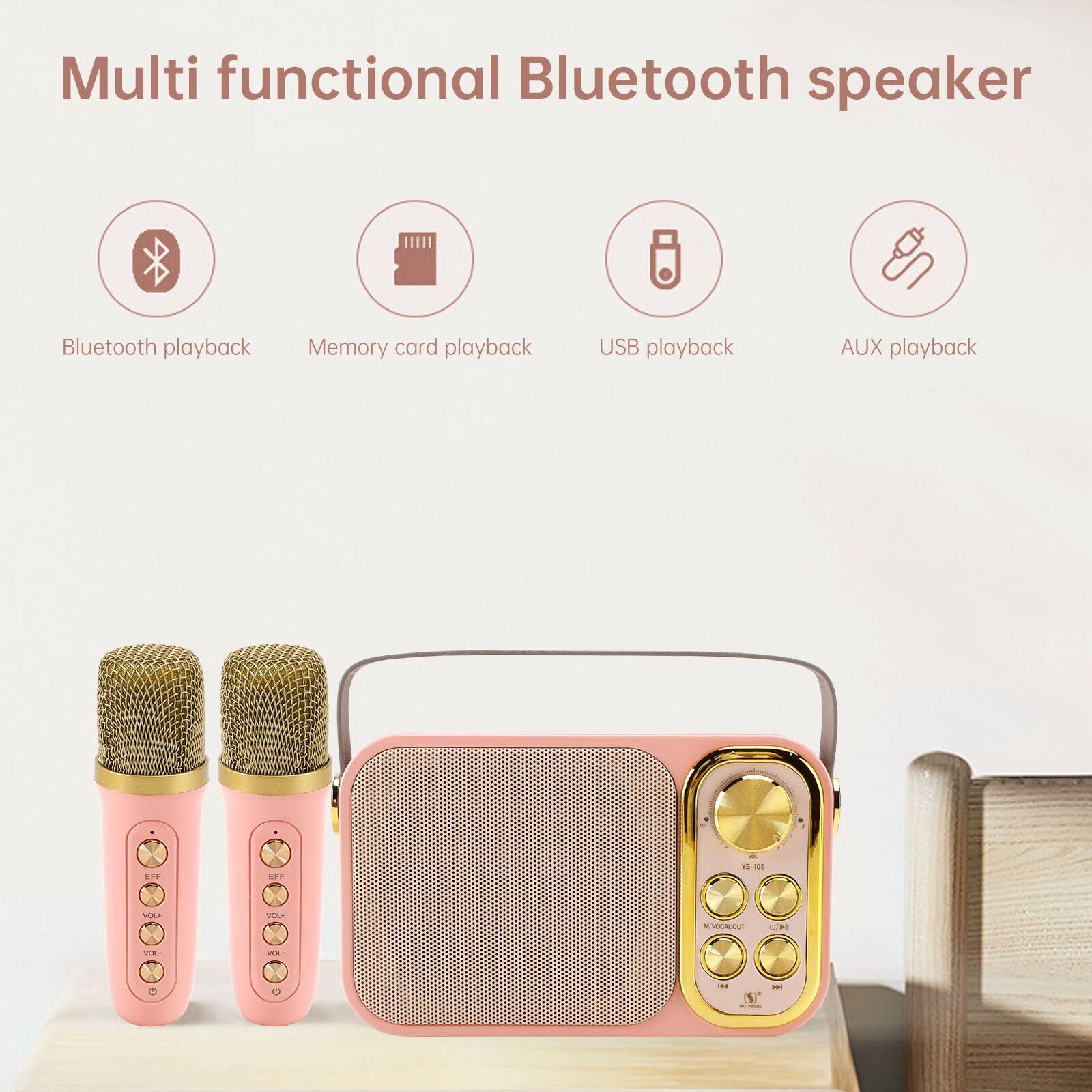Multi functional Bluetooth speaker

Bluetooth playback
Memory card playback
USB playback
AUX playback