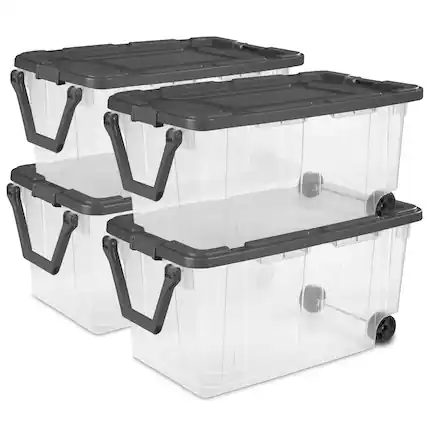 Front. Sterilite - Sterilite 160 Qt Latching Stackable Wheeled Storage Box Container w/ Lid, 4 Pack.