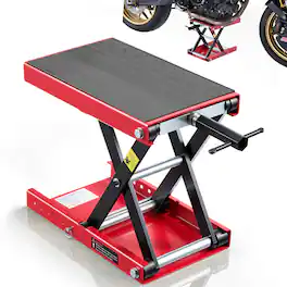 VEVOR - Motorcycle Lift, 1100 lbs Motorcycle Scissor Lift Jack with Wide Deck & Lock Pin, 3.74"-13.38" Center Hoist Crank Stand - Red;Black