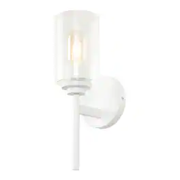 Jonathan Y - Juno 13" 1-Light Farmhouse Industrial Metal/Glass Cylinder LED Sconce - White/Clear