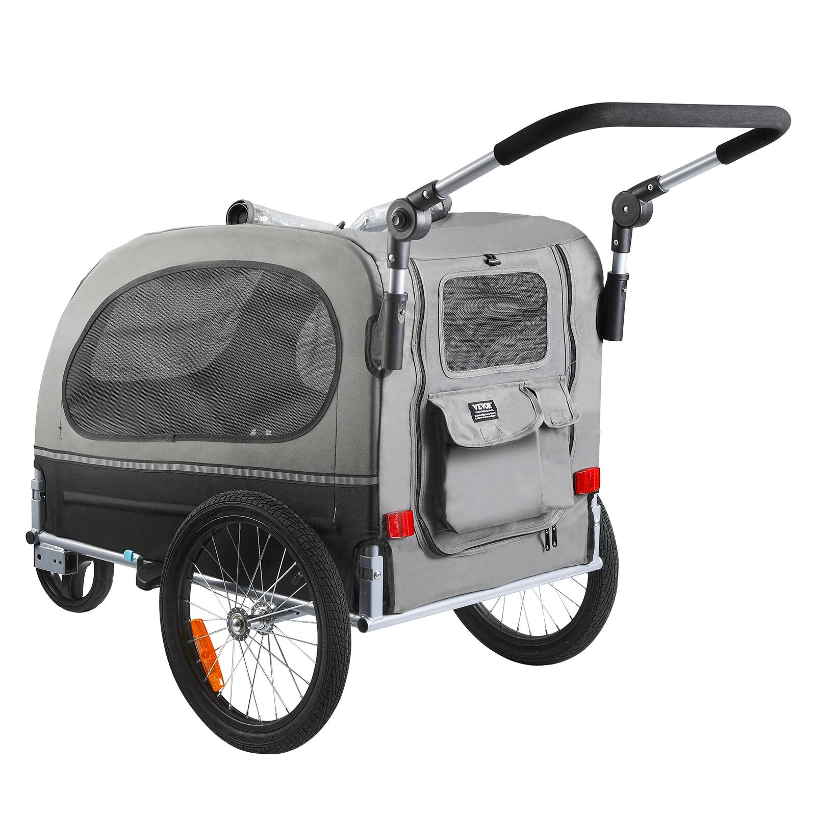 Alt View 5. VEVOR - Dog Bike Trailer, Supports up to 88 lbs, 2-in-1 Pet Stroller Cart Bicycle Carrier, Easy Folding Cart Frame - Black + Gray.