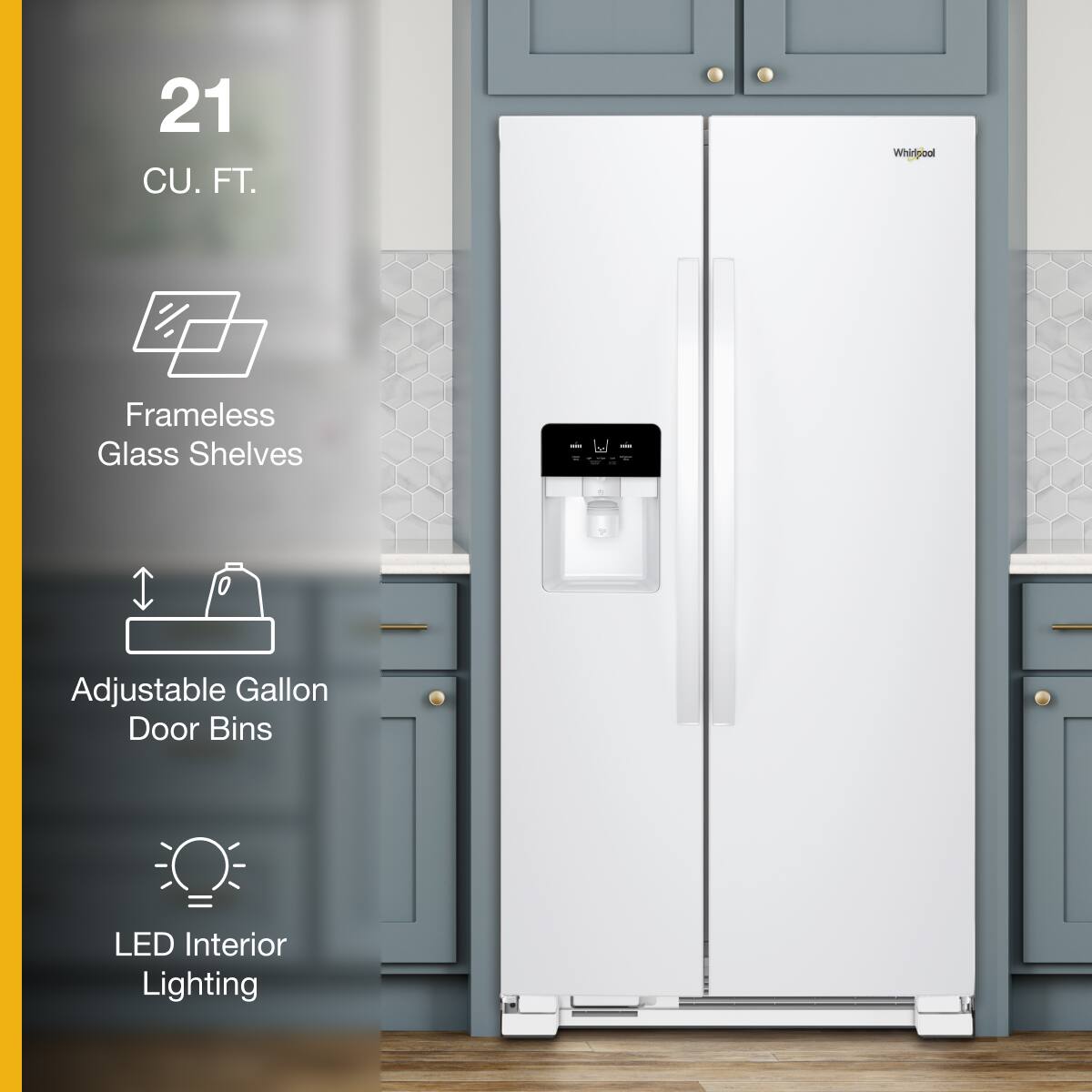 21 CU. FT.  
Frameless Glass Shelves  
Adjustable Gallon Door Bins  
LED Interior Lighting