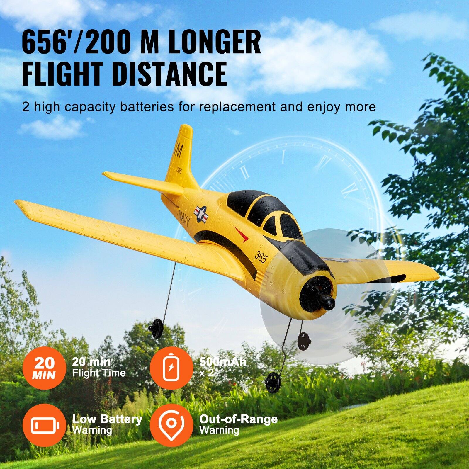 656'/200 M LONGER FLIGHT DISTANCE

2 high capacity batteries for replacement and enjoy more

20 MIN
20 min Flight Time

500mAh x 2

Low Battery Warning

Out-of-Range Warning