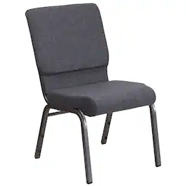 Alamont Home - Hercules 18.5"W Stacking Church Chair in Dark Gray Fabric - Silver Vein Frame - Dark Gray Fabric/Silver Vein Frame