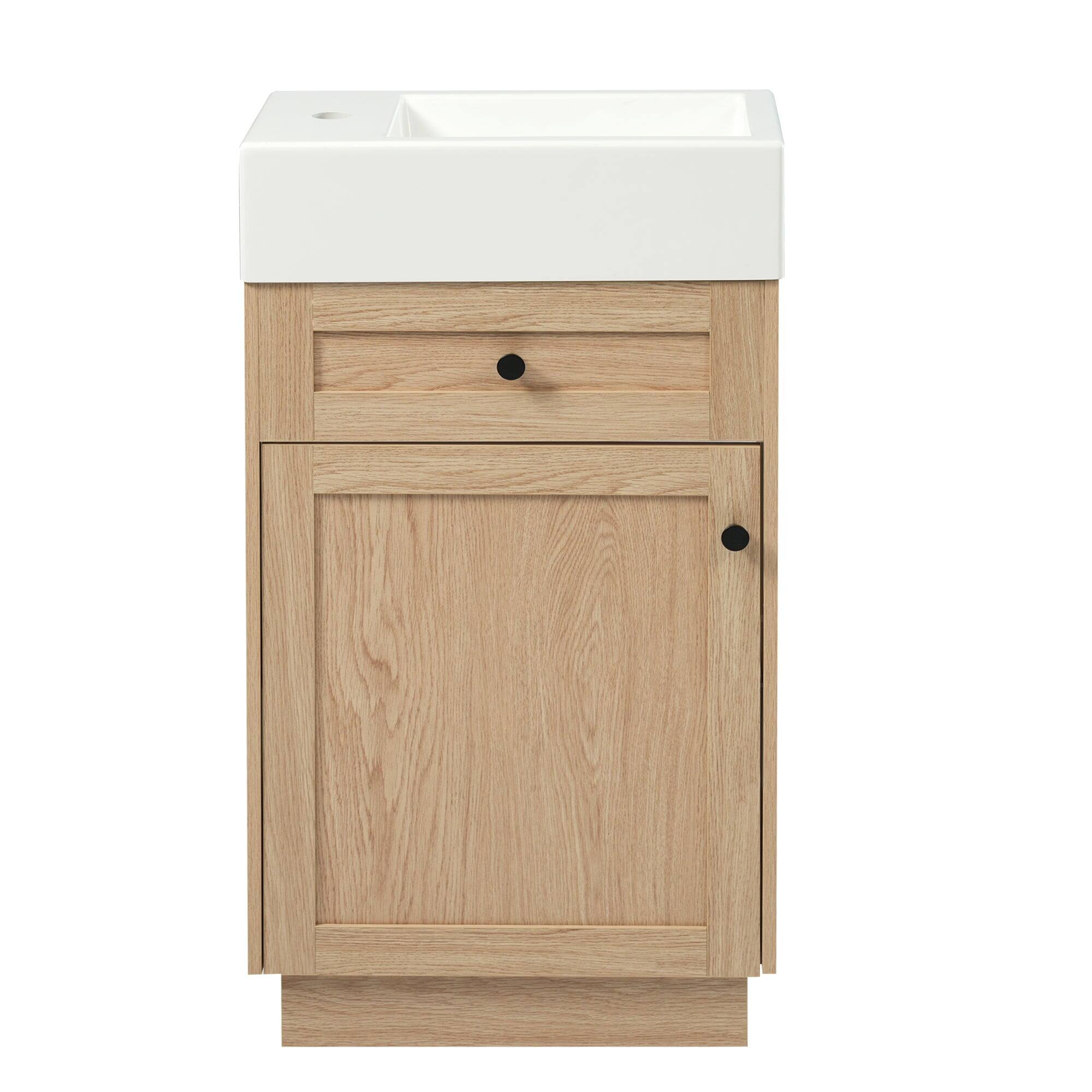 Angle. Boyel Living - 18.5 Inch Bathroom Vanity with Resin Sink MDF Cabinet Adjustable Shelf Reversible Door Wood Grain Melamine Finish - Wood.