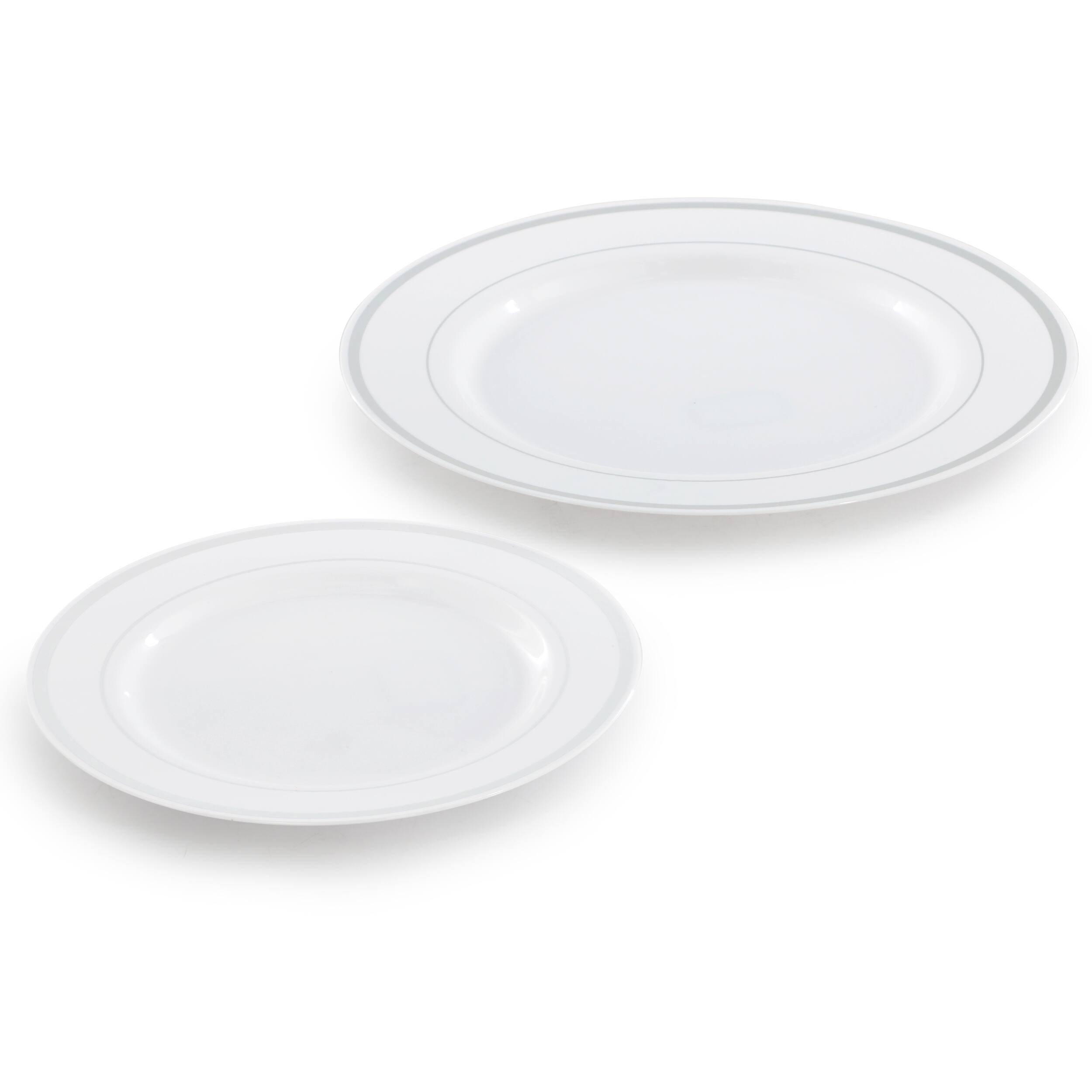 Alt View 2. Elama - Elama 350 Piece Disposable Plastic Dinnerware Party Set for 50 Guests in White with Silver Trim - White.