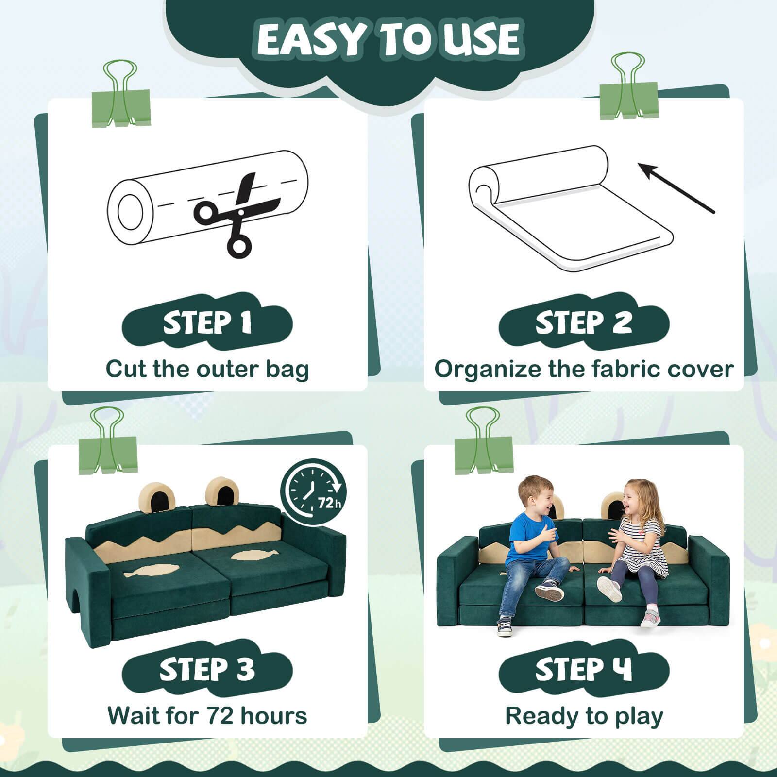 EASY TO USE

STEP 1: Cut the outer bag

STEP 2: Organize the fabric cover

STEP 3: Wait for 72 hours

STEP 4: Ready to play