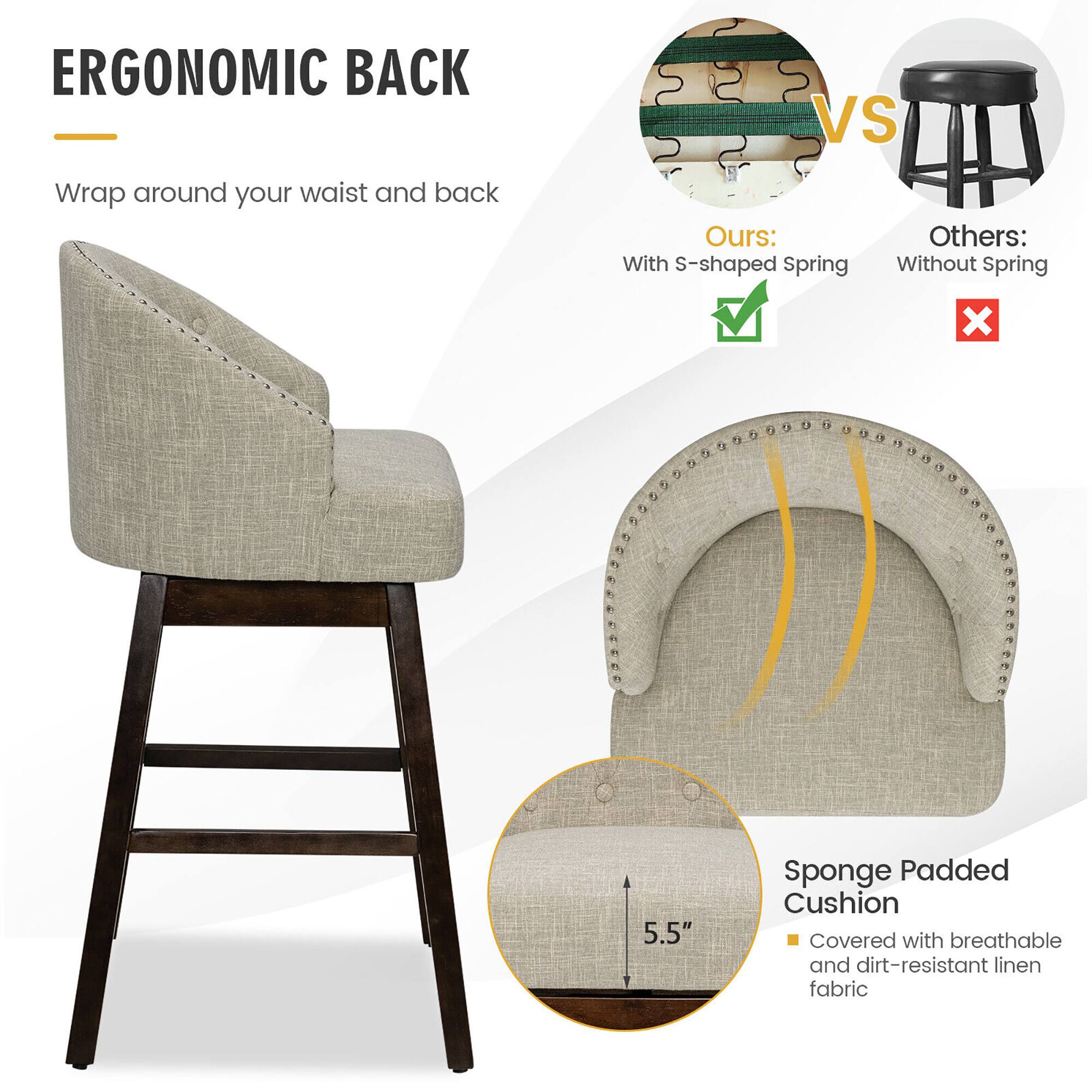 ERGONOMIC BACK  
Wrap around your waist and back  

VS  

Ours:  
With S-shaped Spring  

Others:  
Without Spring  

Sponge Padded Cushion  
5.5"  
Covered with breathable and dirt-resistant linen fabric