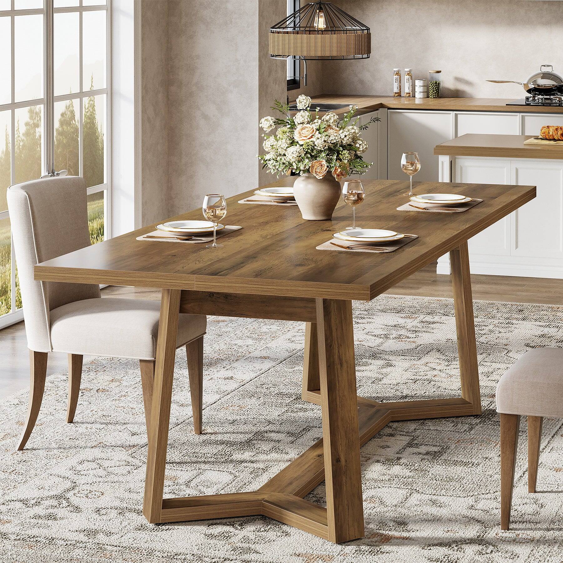 Alt View 1. Tribesigns - Dining Table with Engineered Wood Construction and Rectangular Top for Dining Room, Kitchen and Living Room - Brown.