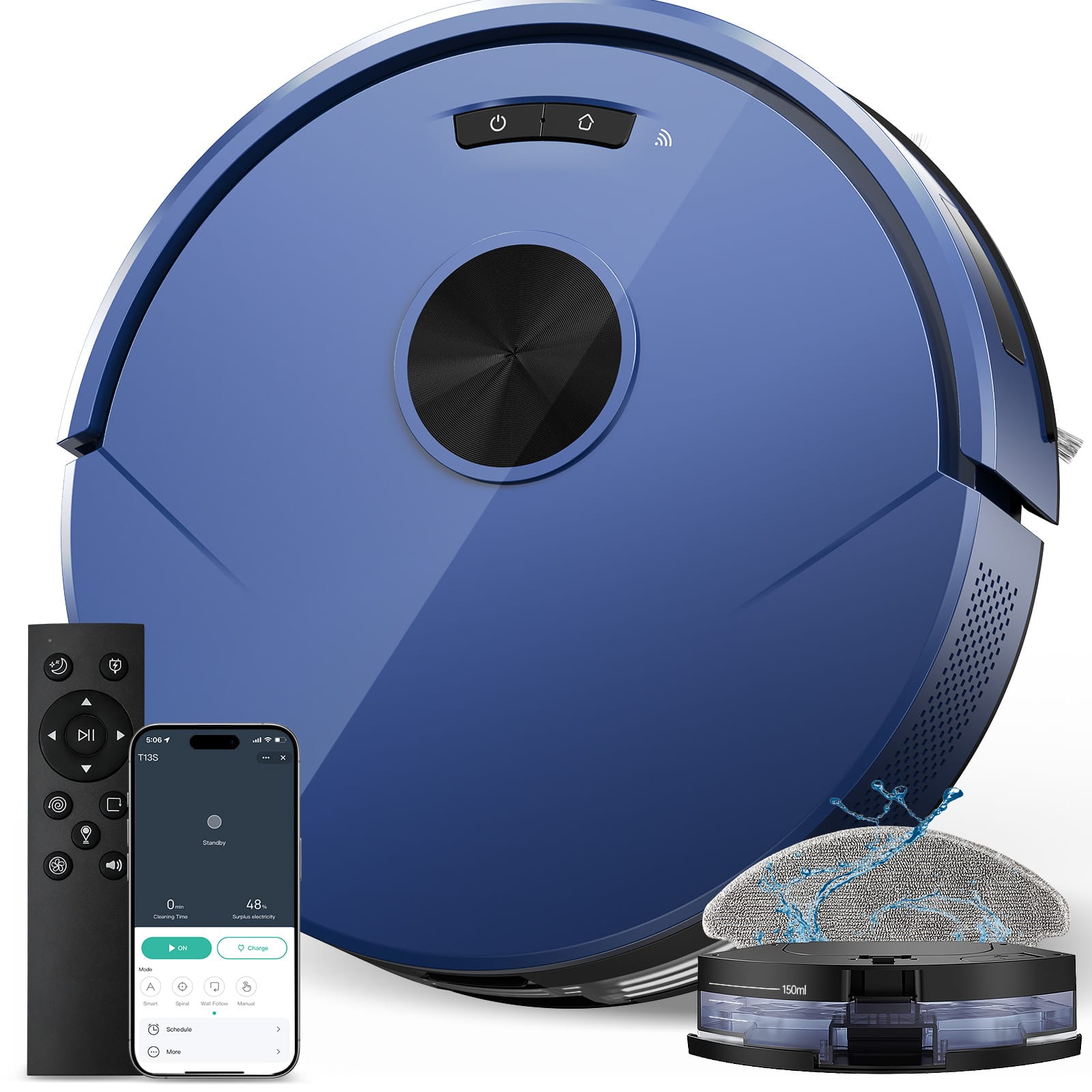 Teendow - Robot 2 in 1 Vacuum and Mop, Vacuum Cleaner with APP/Remote for Pet Hair - Blue