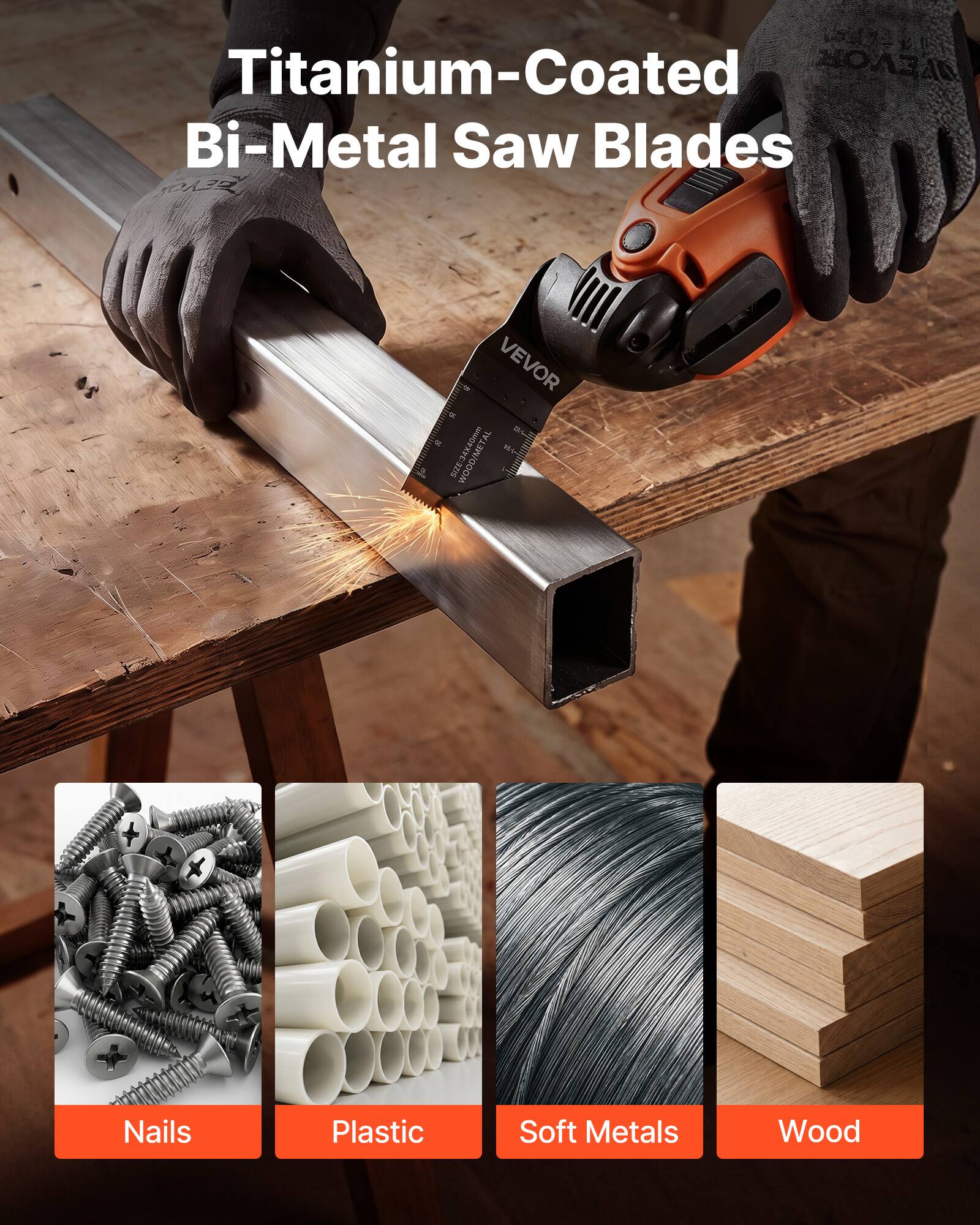 Titanium-Coated Bi-Metal Saw Blades

- Nails
- Plastic
- Soft Metals
- Wood