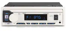 Pyle - Marine Radio Single DIN Receiver – Bluetooth Wireless Streaming, AM/FM Tuner, USB/AUX MP3 Playback, Hands-Free Call - White