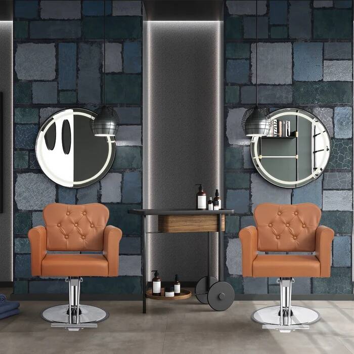 Alt View 8. Winado - Elegant Design Barber Chair Salon Chair with & Tufted Button, Footrest, Hydraulic Pump and Adjustable Height for Beauty - Camel & Silver.