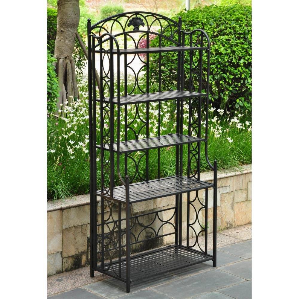 Angle. International Caravan - International Caravan Iron 5-Tier Bakers Rack - Antique Black.