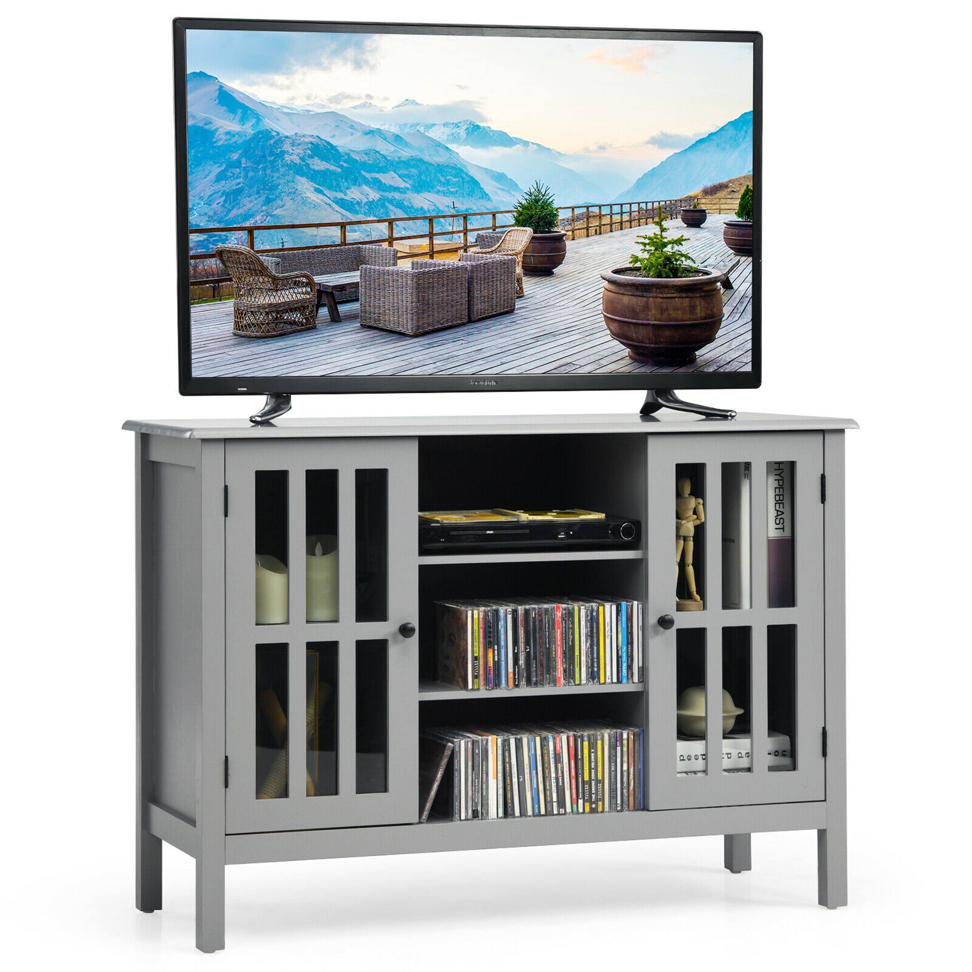 Costway - Wood TV Stand Entertainment Media Center Console for TV's up to 50'' Grey - Gray