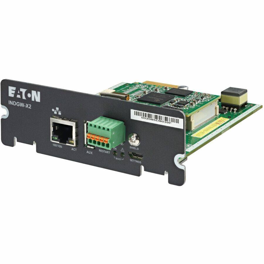 EATON INDGW-X2

100/1000BASE-TX

ACT AUX RESTART

SHIELD SETTINGS

ON