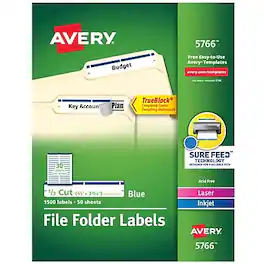 Avery - TrueBlock Laser/Inkjet File Folder Labels, 2/3" x 3-7/16", 1,500 Labels/Pack - White/Blue