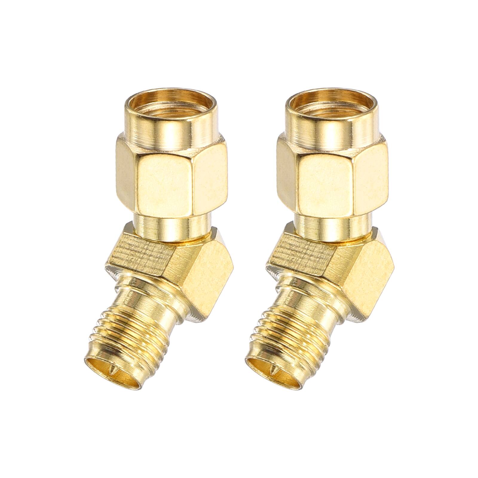 Unique Bargains - 2pcs 135 Degree SMA L-Shape Adapter, RP-SMA Male to Female 50 Ohm for Antennas/Signal/Test/Router/Car Navigation - Gold
