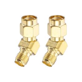 Unique Bargains - 2pcs 135 Degree SMA L-Shape Adapter, RP-SMA Male to Female 50 Ohm for Antennas/Signal/Test/Router/Car Navigation - Gold