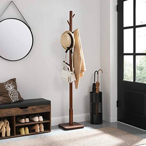 Angle. Hivvago - Adjustable Height Mid-Century Modern Style Coat Rack in Walnut Wood Finish - Walnut.