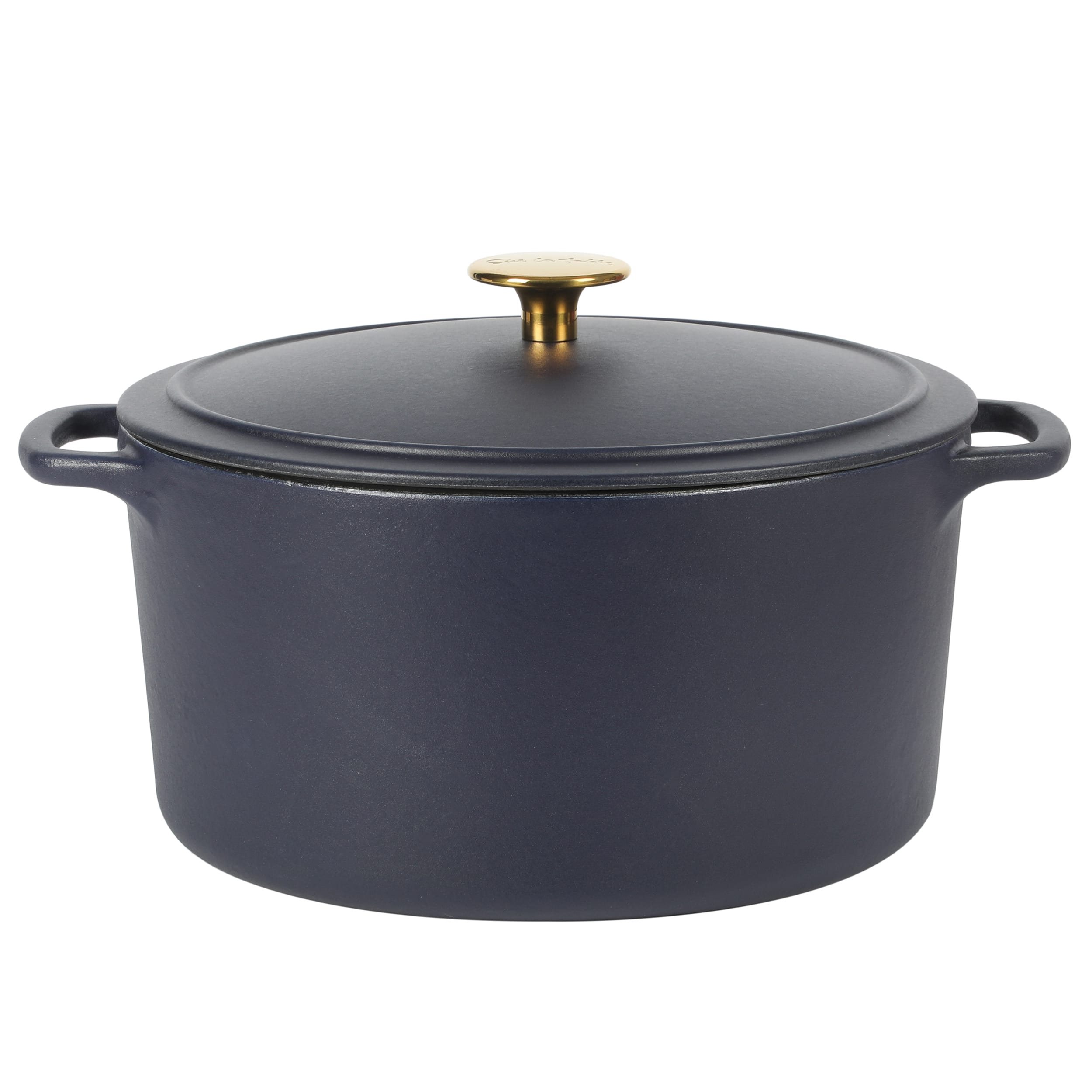 Sur La Table - Millau 5.5 Quart Enameled Cast Iron Dutch Oven with Lid in Matte with Rose Gold Knob - Marine