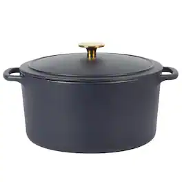 Gibson - Sur La Table Millau 5.5 Quart Enameled Cast Iron Dutch Oven with Lid with Rose Gold Knob - Matte Marine