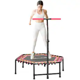 Soozier - 45" Rebounder Trampoline for Adults, Mini Trampoline Indoor with Colorful LED Lights and Adjustable Handle - Pink