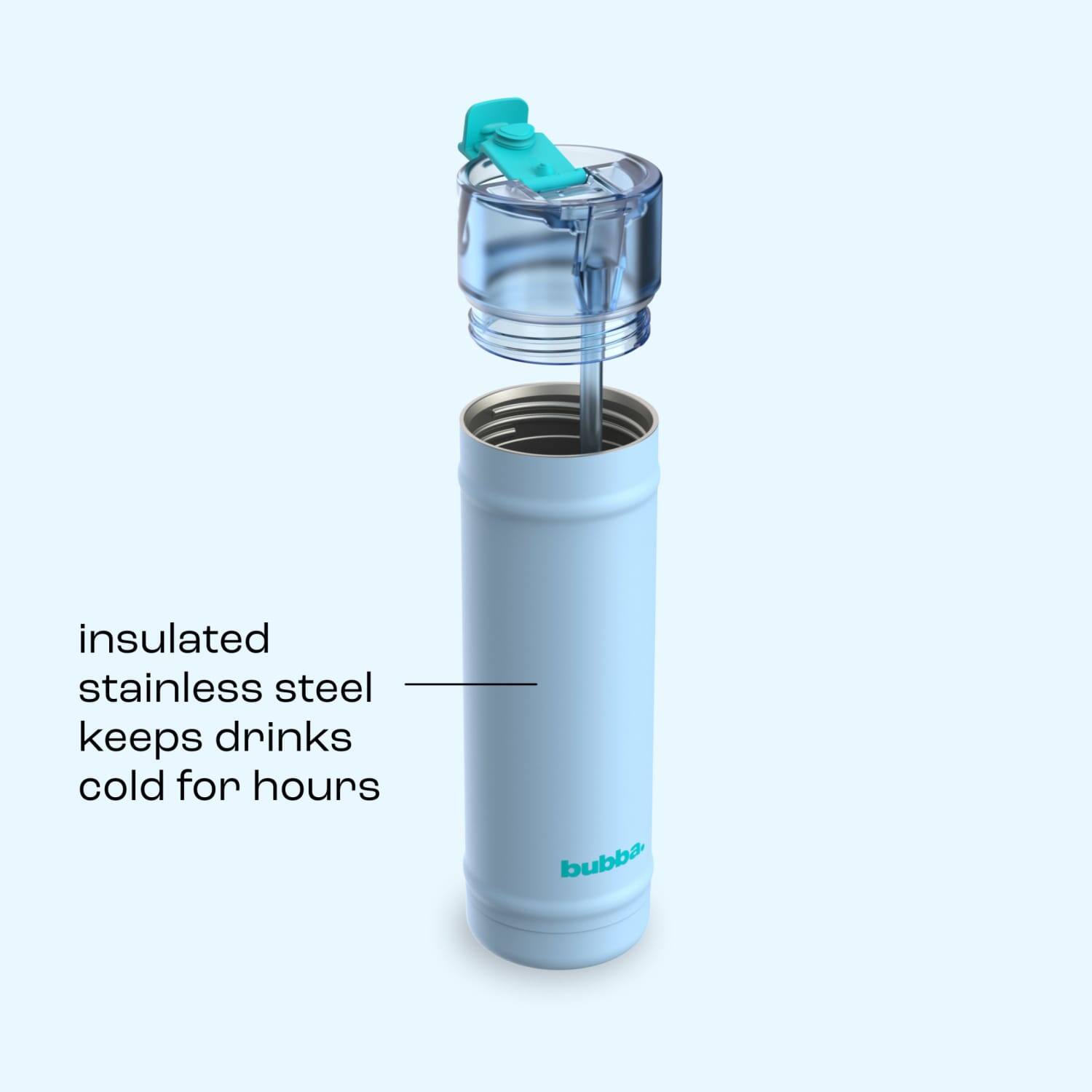 insulated stainless steel keeps drinks cold for hours
bubba