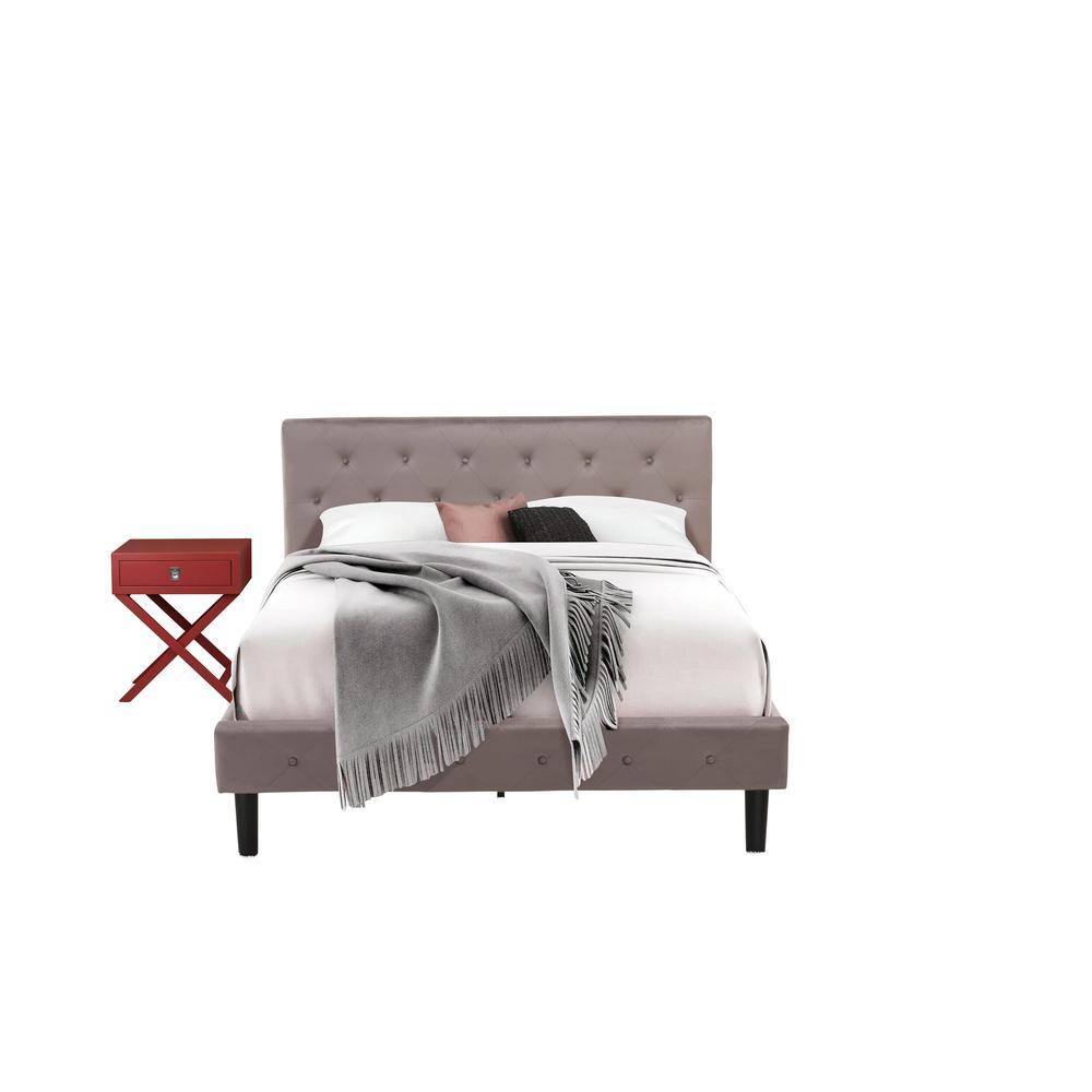 Alt View 4. East West Furniture - NL14Q-1HA13 2 Piece Queen Bed Set - 1 Bed Brown Taupe Velvet Fabric Headboard and 1 Night Stand - Burgundy Finish - Taupe Brown.