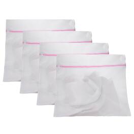 Unique Bargains - 4pcs Mesh Laundry Bags with Zipper Fine Net for Delicates 24x24 Inch for Travel Clothes, Bathroom, Dorm and Bras - Pink