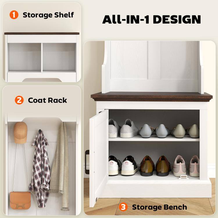 1 Storage Shelf
2 Coat Rack
3 Storage Bench

ALL-IN-1 DESIGN